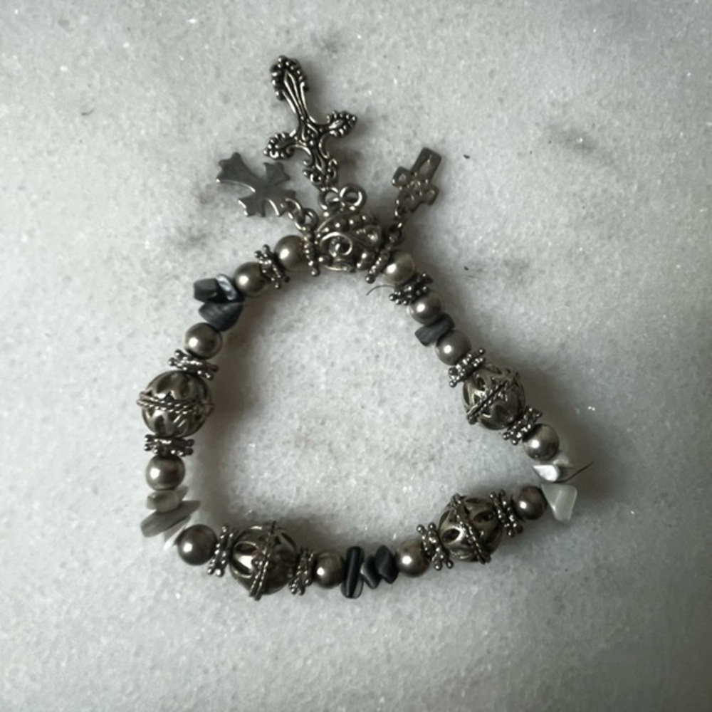 Silver and Gray cross Beaded Bracelet